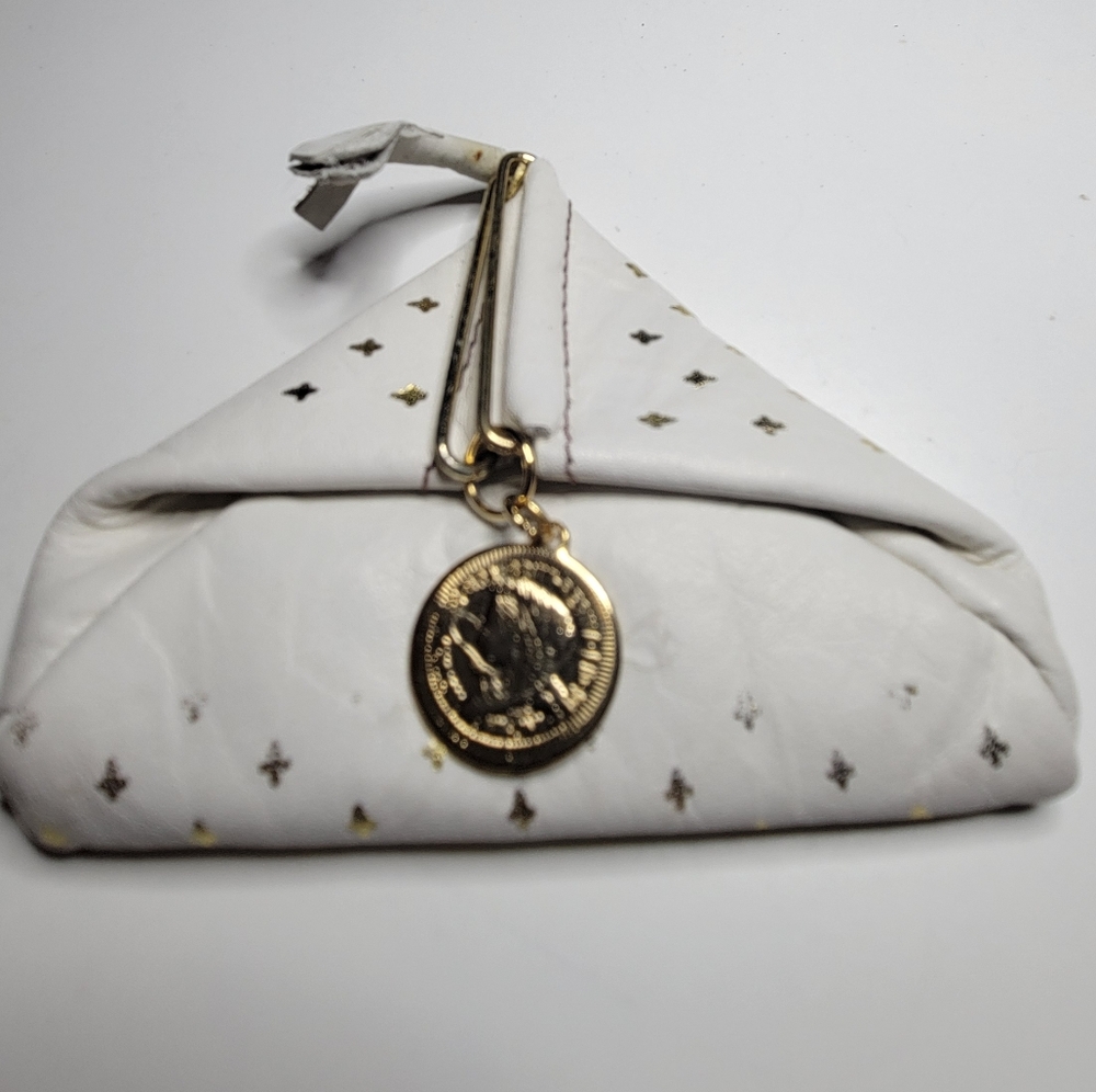 Fiocchi Lecco White Leather & Gold Cross Leather Coin Card Holder